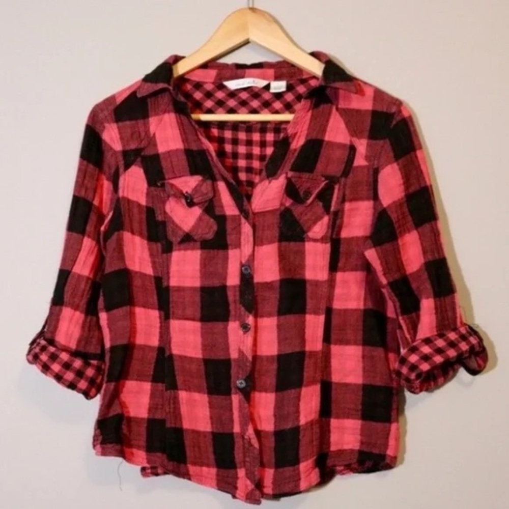 Red and Black Buffalo Check Button Up Shirt Junior